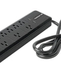 PowerQuest G8 8-outlet surge protector with micro spike technology, black, includes RF noise dissipation, power cord attached.