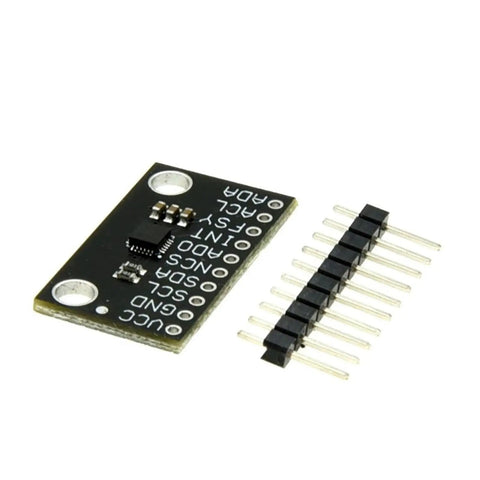 9 Axis MEMS Motion Tracking Sensor Module With Low Power Design For Precise Orientation And Motion Sensing In Embedded Projects Pro Grade DIY Ready Microcontroller Compatible Motion Sensor Board For Robotics And Wearables, black PCB with header pins