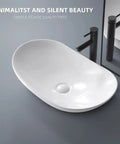 Large Oval Vessel Sink 24 Inch By 13.8 Inch White Ceramic Above Counter Bathroom Sink With Pop Up Drain Modern European Style