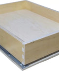 High End Pull Out Cabinet Drawer 16 Inch Wide By 21 Inch Deep Crafted From Solid 9 Ply Baltic Birch Wood With Dovetail Joints And Smooth Full Extension Tracks, showing the drawer side with dovetail joints and metal tracks.