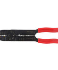 All In One Crimping Pliers Heavy Duty For Wire Terminals with red ergonomic grips and high carbon steel blades for electrical work.