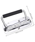 Kickass Two Pack Folding Spring Loaded Case Handle Heavy Duty Industrial Cabinet Pull For Suitcases Toolboxes And Luggage Trunks Secure Grip Hardware Design silver steel handle with rubber grip and measuring dimensions.