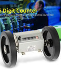 No Sweat Rolling Wheel Length Counter With Rock Solid Five Digit Dial And Snappy Reset Lever Ideal For Tallying Fabric Rolls Shrink Wrap And Small Shop Tasks Around Town showing 5-digit mechanical counter with wheels