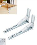 White Heavy Duty Folding Wall Shelf Brackets displayed with screws, L Shape triangle design for space-saving use.