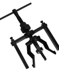 Thinking Process: 3 jaw bearing puller kit, black heat-treated steel, 8.66 inch tool for flywheel and bearing removal