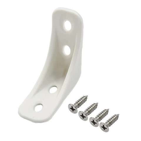 Hella Durable White Plastic Corner Brackets 30 Pack With Strong 90 Degree Right Angle Design For Quick Furniture Assembly And Rock Solid Diy Projects That Stay Put with screws.