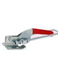 Adjustable Toggle Clamp With No Sweat Pull Button Quick Release Latch Action Hella Sturdy Six Hundred Sixty One Pound Holding Capacity Zinc Coated Steel Built Like A Tank For Woodworking Clamps And Garage Shop Projects Single Pack Included, shown from side with red rubber grip and metallic body.