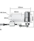 Telescopic Linear Actuator For DIY Projects 12V DC Gear Motor with mounting plate and adjustable stroke dimensions shown.