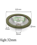 Diamond Grinding Wheel Resin Bond Circle Grinding Wheel For Carbide Metal Tungsten Steel Milling Cutters, size 125mm, shown with dimensions.