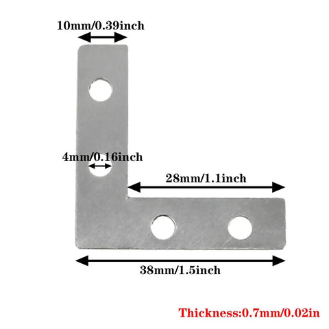 Premium Quality Iron Corner Braces And L Brackets 50 Piece Pack Silver square bracket, 38mm size with mounting holes for DIY projects.