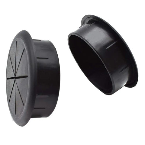 Flexible Desk Grommet Cable Hole Cover Cord Protector Office Desktop Wire Manager featuring two black plugs for 60mm holes.