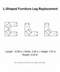 Diagram of Stainless Steel L-Shaped Furniture Leg Replacement For Sofas, Beds, Cabinets With Plastic Base, dimensions shown.