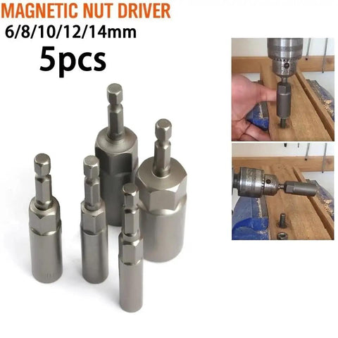 Durable 5 Pc Hex Socket Combo Kit With Magnetic Tips For Quick Bolt Removal Hard Chrome Vanadium Steel Set Fits Pneumatic Tools And Impact Drivers, 6/8/10/12/14mm