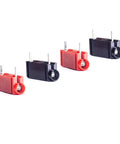 Set of 4 red and black 4mm Banana Jack Female Test Sockets For PCB, Horizontal Straight Mount, tin plated brass connectors