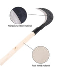 Long Handle Hand Scythe for Weeding and Lawn Care, Manganese Steel Manual Weeding Tool with wooden handle and steel blade