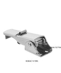 Premium Stainless Steel Adjustable Toggle Latches Heavy Duty Draw Clamps Rust Resistant Vibration Proof Quick Release Hardware For Industrial Toolbox Gear And Equipment Projects close-up of stainless steel toggle latch clamp measuring 8cm x 2.8cm.