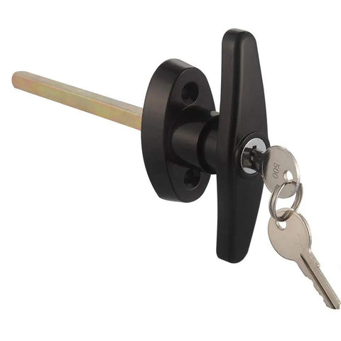 Heavy Duty Zinc T Handle Shed Door Lock Kit With Keyed Alike Security And D Grip Interior Lever For Garages And Garden Sheds Solid As A Rock Runs Butter Smooth - black t-handle lock with key