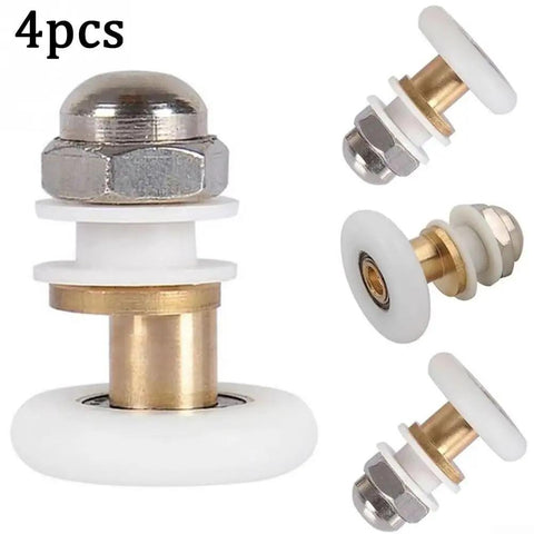 Adjustable Shower Door Rollers For Sliding Glass Doors Tough As Nails Heavy Duty Replacement Track Wheels in four-pack with brass core.
