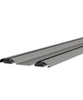 Bottom Track For Bypass Mirror Closet Doors In Gray Metal, 72 Inch Length And Two And Eleven Sixteenths Inch Width, Roll Formed Steel Sliding Door Guide Rail Fits Convex Roller Assemblies, Available In 48 And 60 Inch Lengths.