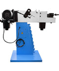 Commercial Workshop Prep Pro Shop Grade 3Hp Belt Sander For Knockout Heavy Duty Tube And Profile Metal Grinding With 4X78 Inch Sanding Belt On 220V 3 Phase side view with blue base and motor details.