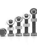 Arrangement of Two Pack TA2 Titanium Outside Hexagon Screw and Nut Flat Washer Kit M12x35mm displayed in ascending order.