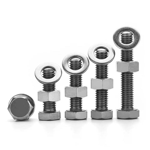 Arrangement of Two Pack TA2 Titanium Outside Hexagon Screw and Nut Flat Washer Kit M12x35mm displayed in ascending order.