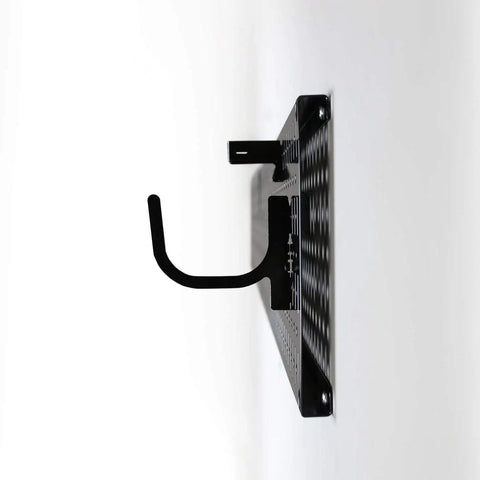 Side view of Garage Storage Wall Mount Pegboard System 64 Inch Wide Heavy Duty Metal Pegboard Set Black For Lawn And Garden Tools With Hook