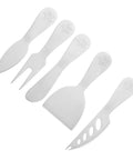 Travel Friendly 5 Piece Cheese Knife Set With Butter Spreader Stainless Steel Utensils, elegant design on white background
