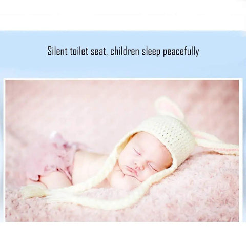 Heavy Duty Elongated Toilet Seat With Smooth Slow Close Lid And Rock Solid Metal Hinges Ergonomic Shape For Super Comfort worn by a sleeping child.