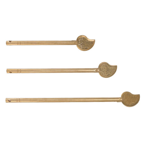 Three brass leaf-shaped locking pins from Brass Chinese Cabinet Latch Set 3 Pack Locking Pins For Drawers Wardrobes And Doors