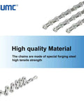 All In One Bike Chain Tool Kit For Six Seven Eight Speed Chains With 126 Link Replacement Chain Breaker And Pliers With Hook Reusable Link Buckle shown with steel chain.