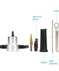 Pro Grade Double Head Metal Sheet Nibbler Cutter Drill Attachment Kit shown with accessories and 360 degree adjustable head