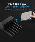 No Sweat Tool Free USB 3.0 HDD Docking Station For SATA Hard Drives Up To 50TB, showing tool-free installation with a removable HDD.