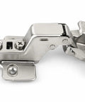 Close-up of a nickel-plated 4 Pack Inset Frameless Soft Close Hinges With 3D Adjustable Clip On Concealed European Hinges