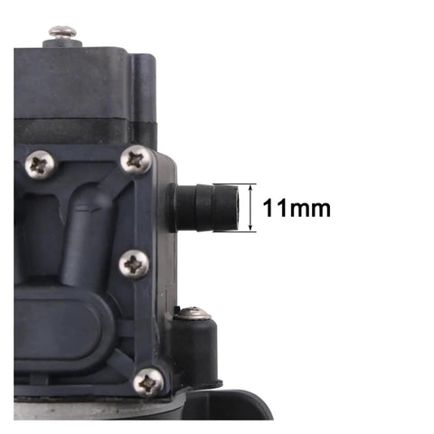 Close-up of 11mm inlet on High Performance 12 Or 24 Volt 100 Watt Automatic Electric Diaphragm Water Pressure Pump.