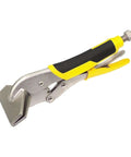Locking Sheet Metal Clamp Heavy Duty Pliers For Flattening And Gripping Metal Panels, side view of yellow black handle, metal head