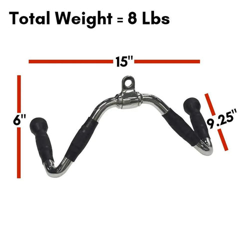 Pro-Grip Multi Bar Cable Attachment with Rubber Grips dimensions: 15" wide, 6" high, 9.25" handle for home gyms