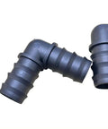 Close-up of Large Size 10 Piece Drip Irrigation Barbed Elbow Fittings Kit For 1 Inch Tubing 25mm OD 0.75 Inch ID Easy Install Connectors