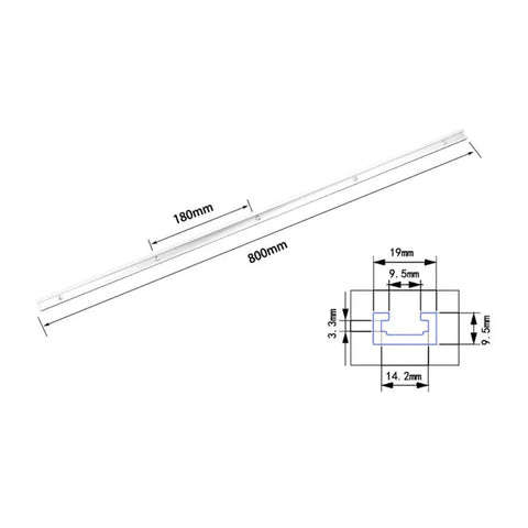 Premium Aluminum T Slot Miter Track Jig For Router Table And Band Saw With Durable Anodized Finish and dimensions of 800mm x 180mm.