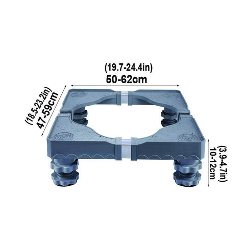 Heavy Duty Adjustable Washer Riser Stand With Four Rock Solid Feet Easy Clean Floor Mat For Mini Fridge And Dryer Grey Slick multi-use base pad with dimensions shown.