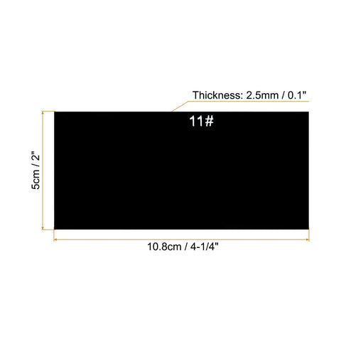 Super Tough Top Shelf Welding Lens Replacement Plates Shade 11 Glass Filters 4x2 Inch dark glass panel dimensions with thickness details.