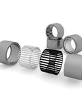 Needle Roller Bearing Drawn Cup Open End SCE1212 3/4 Inch Bore 1 Inch OD 3/4 Inch Width components displayed individually