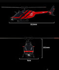 C138 Red And Black Remote Control Helicopter With 6CH 6 Axis Gyro Beginner Friendly Easy Hover Single Wing Up Down Left Right Flight Route Flight Dual Batteries Suitable For Adults 14 Plus - side and front view with dimensions