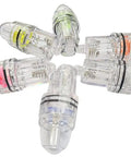 Array of Deep Drop Fishing Light Lure With Flashing LED Strobe, Waterproof Clip On Underwater Lamp, Battery Powered, Yellow, 6 Pack