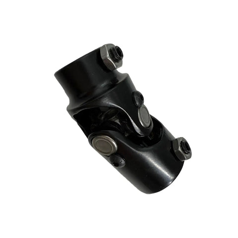 Rattling Free Universal 36 Inch Steering Shaft Support Kit With Solid Steel 3/4 In Double D Shaft And Three Black U Joints, close-up view of U joint.