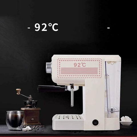 Side view of Fully Automatic Coffee Machine With Built In Grinder And Milk Frother Espresso Maker, beige, with accessories