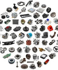 Tough As Nails Heavy Duty Forklift Mast Roller Bearing Replacement For FPE370898 assorted industrial parts and components laid out.