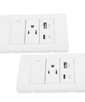Rock Solid Heavy Duty Wall Outlet With Single Toggle Switch 15 Amp 3 Prong Socket with Type C and USB ports, white design.