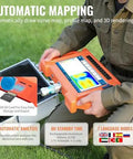 Person using Auto Analysis Water Detector 300M Geophysical Prospecting Gear for geological exploration with mapping feature and SD card slot.