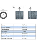 Diagram showing specifications of Five Sixteenth Inch PU Tubing Hose For Air Compressors And Fluid Transfer, 32.8 Feet Long, Blue